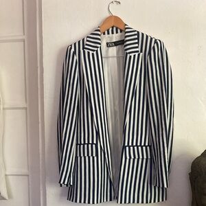 Zara striped pocketed open blazer